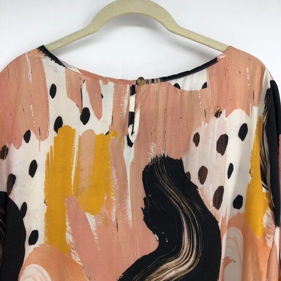 The Odells Rose/Peach  Black Long Sleeve Abstract/Geometric A Line Dress S - Picture 11 of 15
